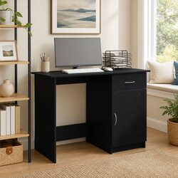 Black Engineered Wood Desk with Drawer - 100x50x76cm