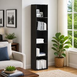Black Oak Book Cabinet with Engineered Wood Construction