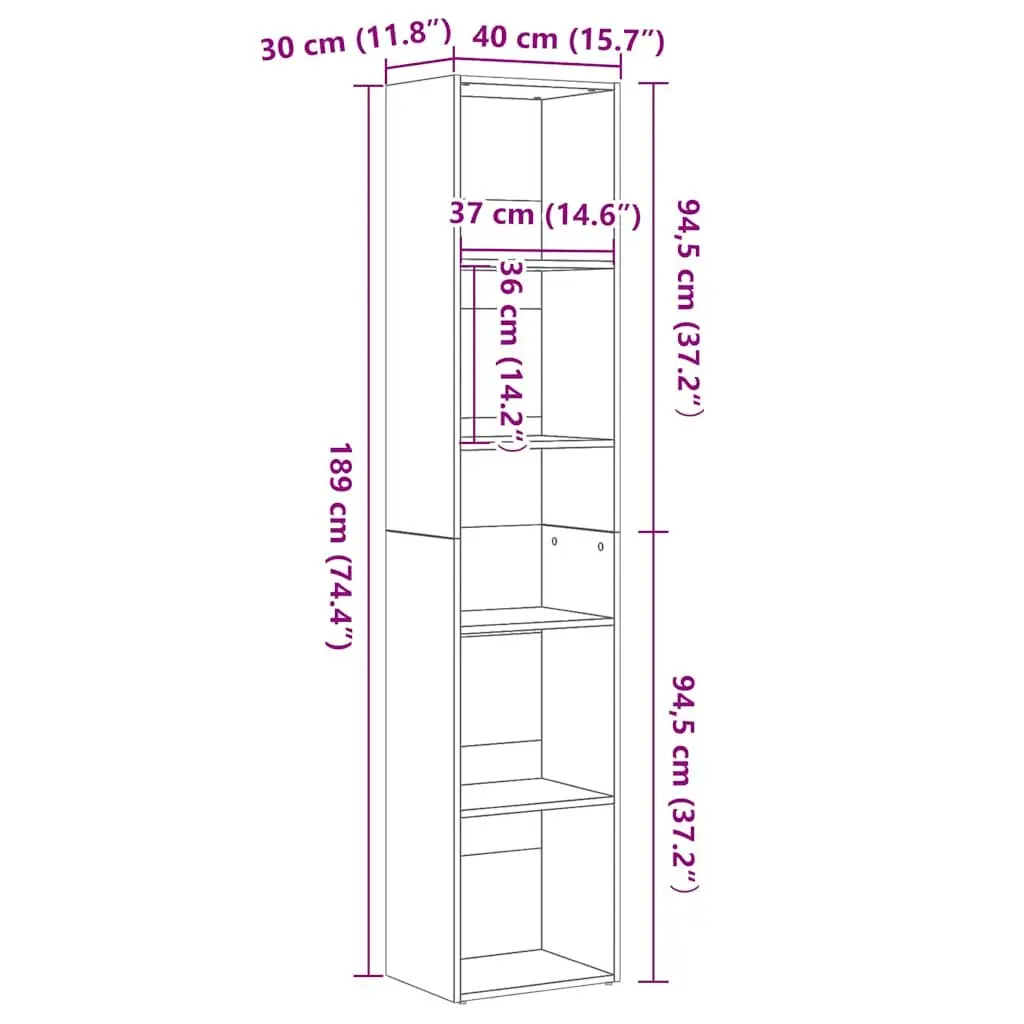 Book Cabinet Engineered Wood Black 40x30x189 cm Storage Shelving