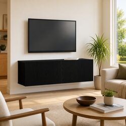Wall-Mounted TV Cabinet in Black Oak, 100cm Dimensions