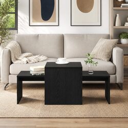 Black Oak Nesting Coffee Tables Set with Engineered Wood