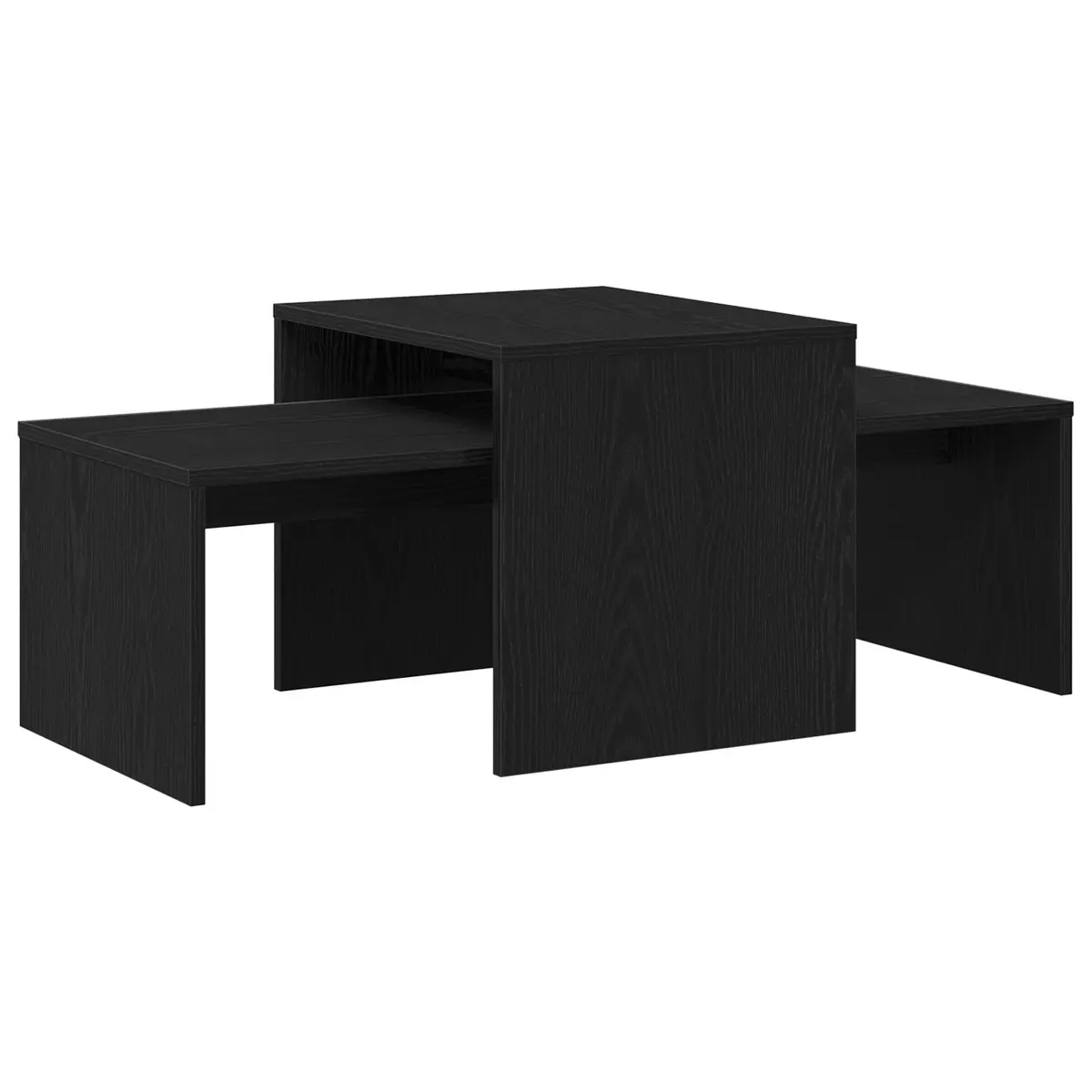 Nesting Coffee Tables Set Space Saving Black Oak Modern Living Room Furniture
