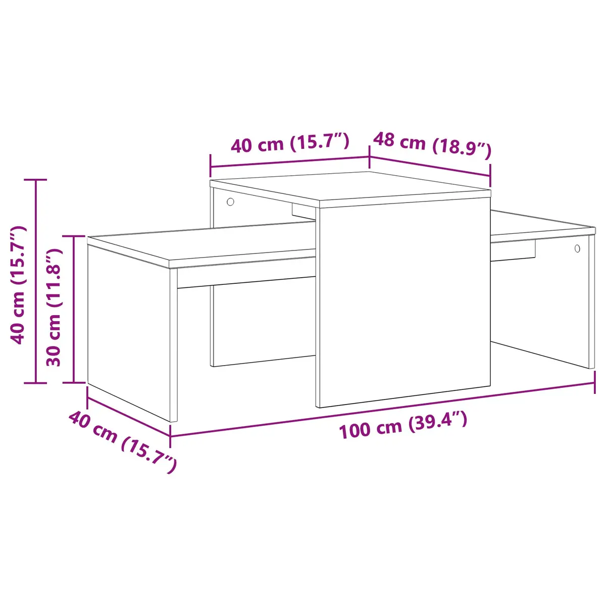 Nesting Coffee Tables Set Space Saving Black Oak Modern Living Room Furniture