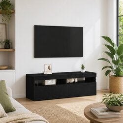 Black Oak LED TV Cabinet Media Storage Unit 120cm