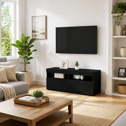 Black Oak TV Cabinet with Integrated LED Lighting