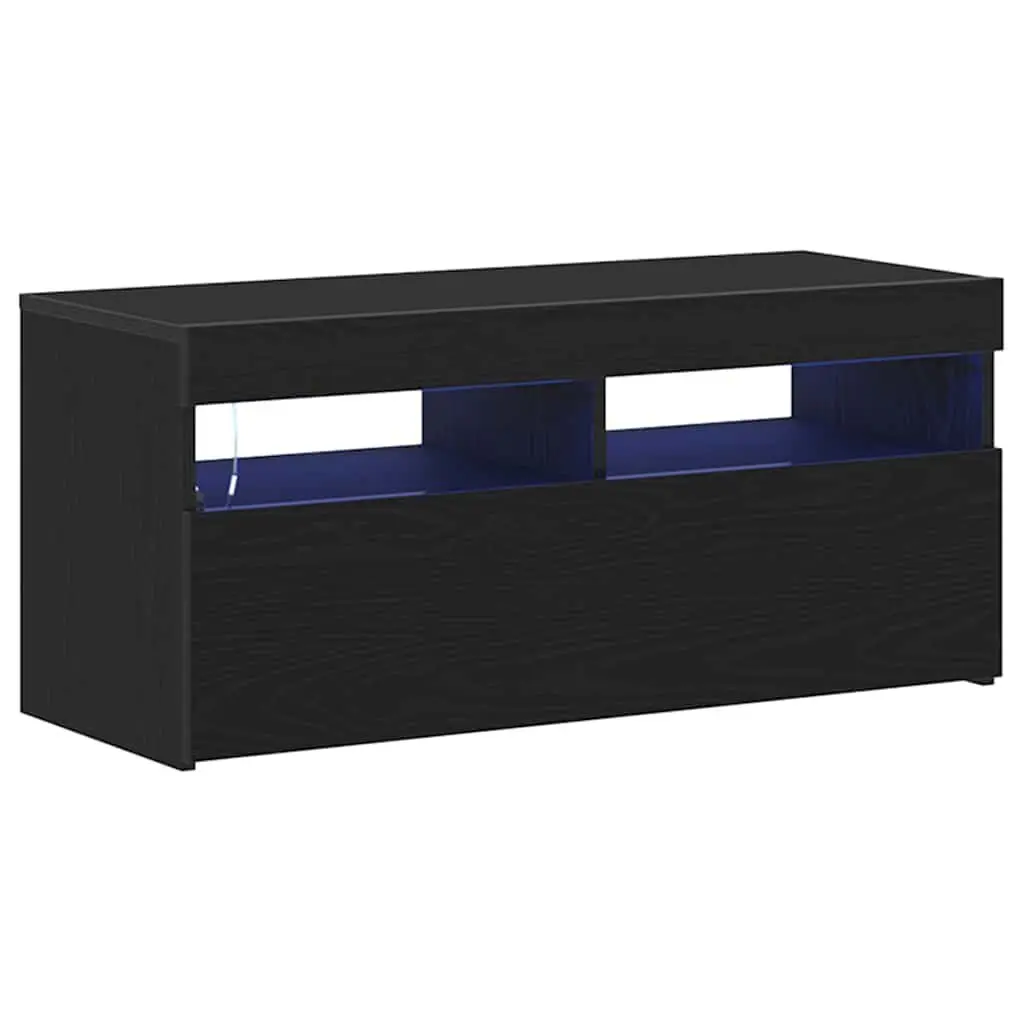 TV Cabinet with LED Lights Modern Lowboard 90 x 35 x 40 cm Black Oak