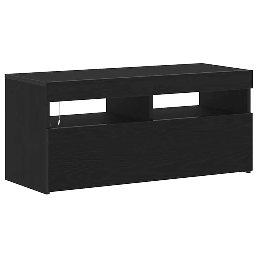TV Cabinet with LED Lights Modern Lowboard 90 x 35 x 40 cm Black Oak