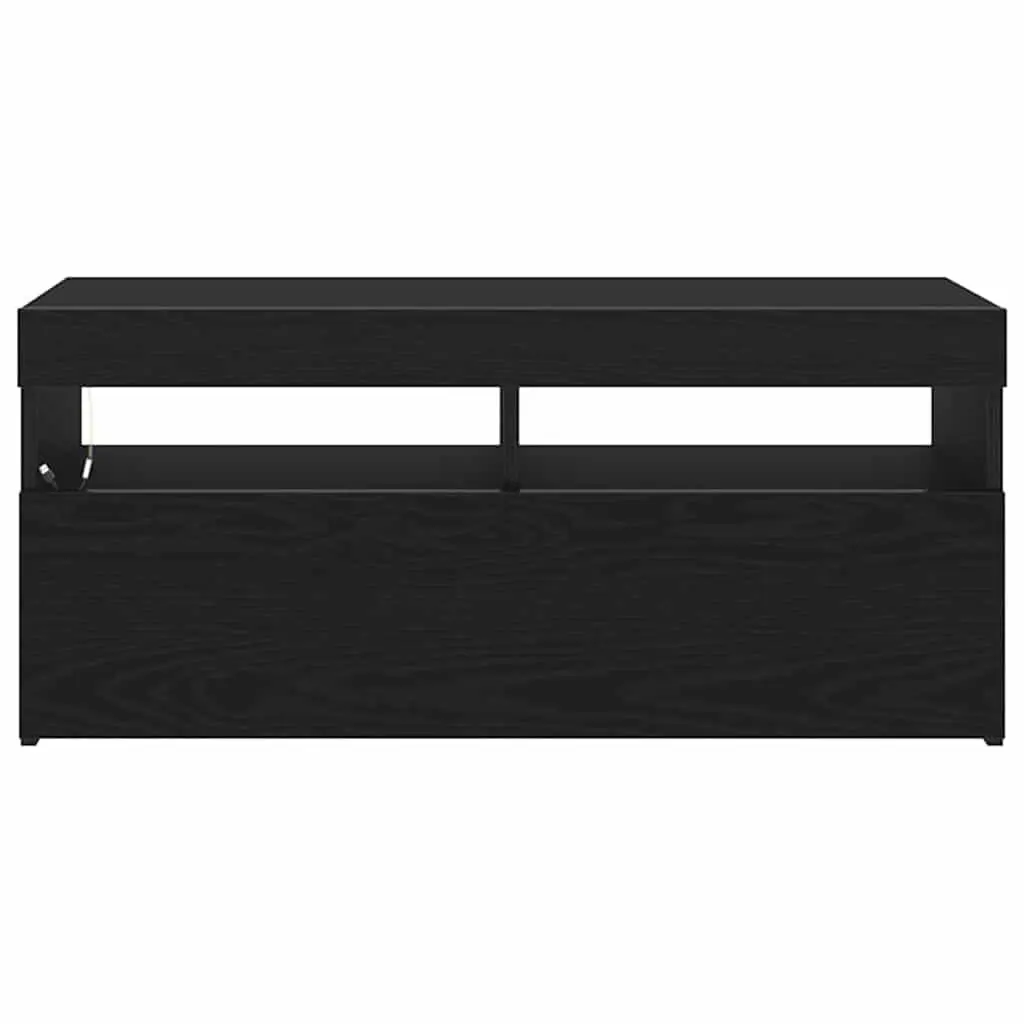 TV Cabinet with LED Lights Modern Lowboard 90 x 35 x 40 cm Black Oak