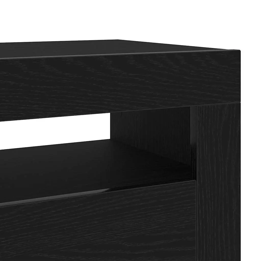 TV Cabinet with LED Lights Modern Lowboard 90 x 35 x 40 cm Black Oak