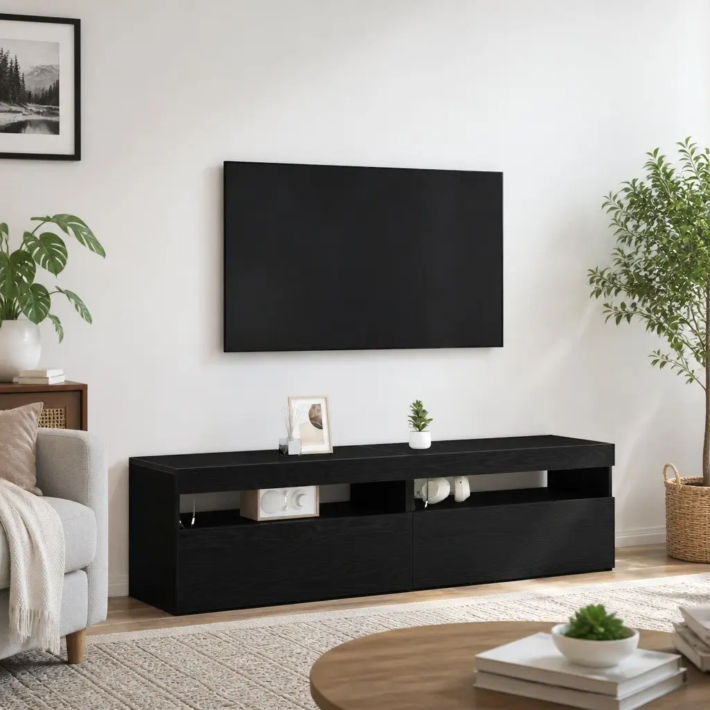 TV Cabinet Lowboard Storage Unit Modern 2 Piece Black 75 x 35 x 40 cm
