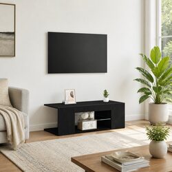 Engineered Wood Black Oak TV Cabinet with LED Lighting