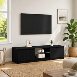 LED Light Black Oak TV Cabinet with Spacious Shelves