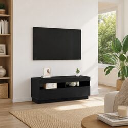 Engineered Wood Black TV Cabinet with LED Lighting