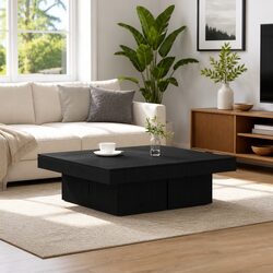 Black Oak Coffee Table 90x90x28cm with Engineered Wood