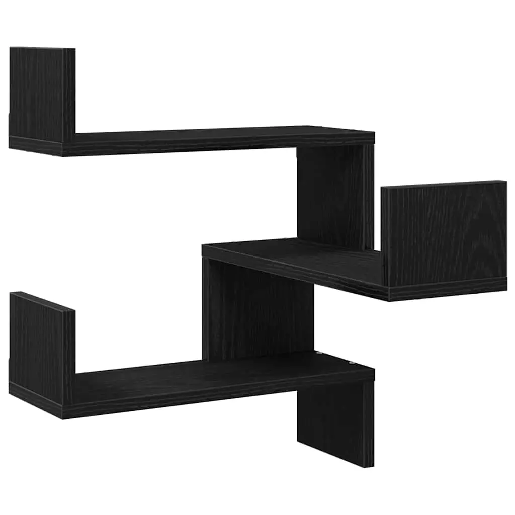 Wall Shelf Modern Storage Display Unit Wall-mounted 40 x 40 x 49.5 cm Black Oak 2 Pieces