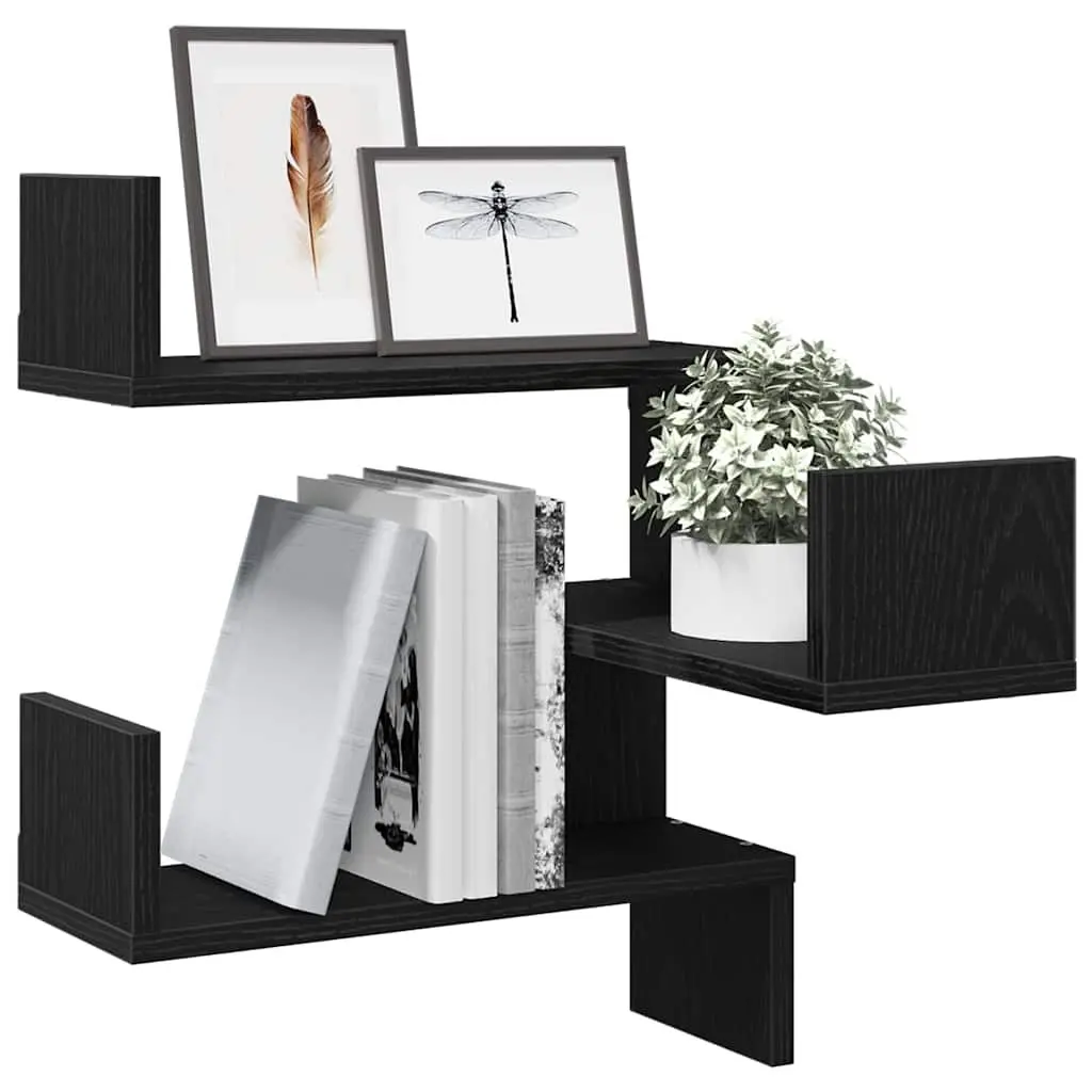 Wall Shelf Modern Storage Display Unit Wall-mounted 40 x 40 x 49.5 cm Black Oak 2 Pieces