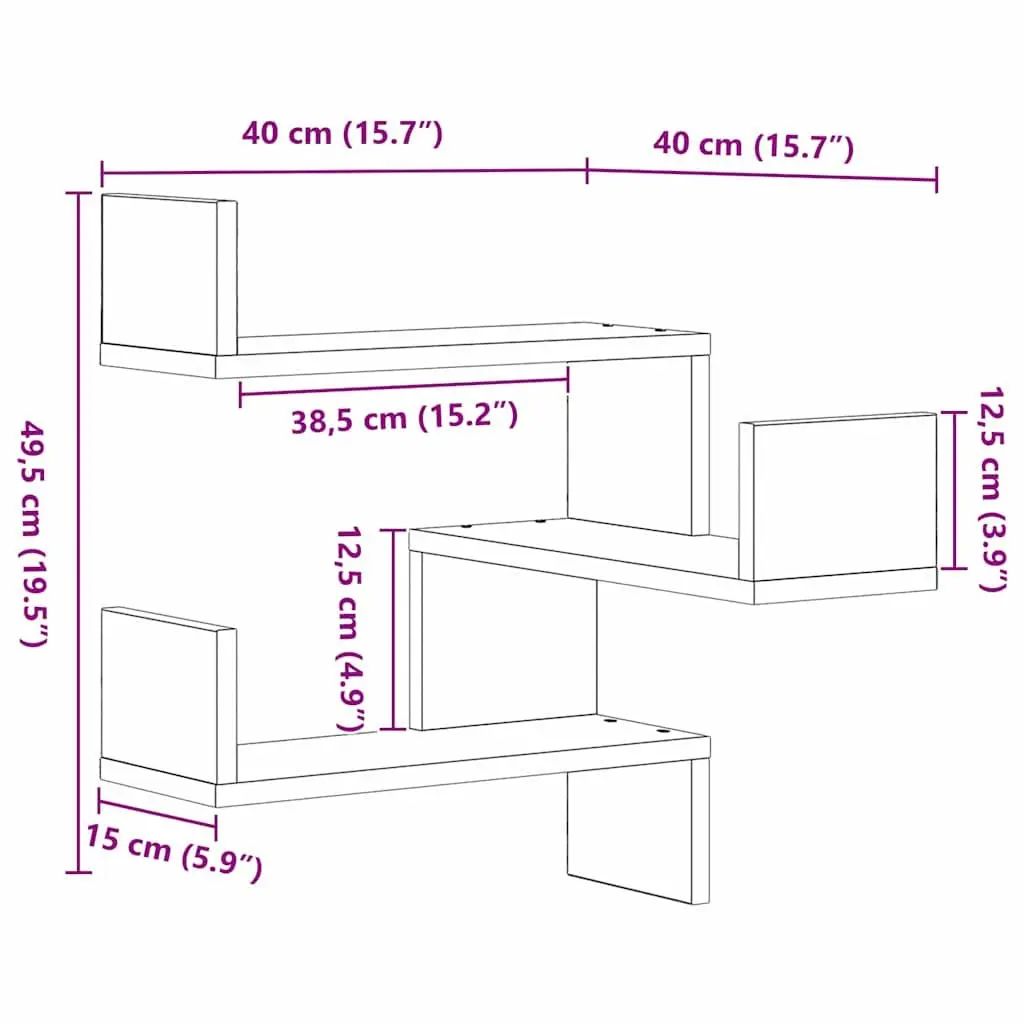 Wall Shelf Modern Storage Display Unit Wall-mounted 40 x 40 x 49.5 cm Black Oak 2 Pieces