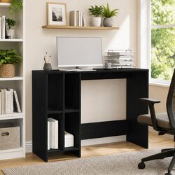 Engineered Wood Desk with Integrated Shelves in Black Oak