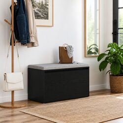 Engineered Wood Hall Bench with Storage, Black Oak