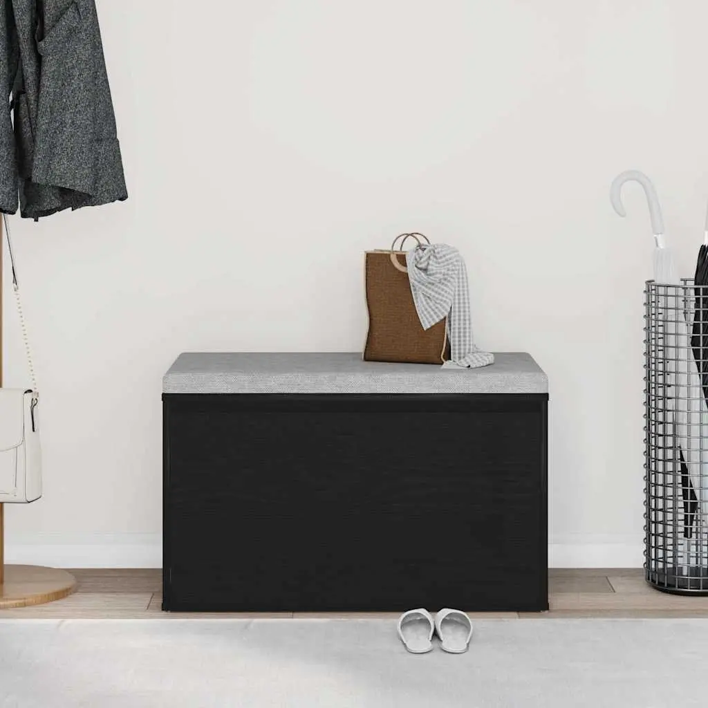 Hall Bench Storage Compact 80x40x45cm Black Oak Engineered Wood