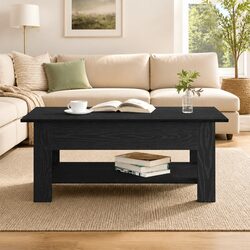 Engineered Wood Black Oak Coffee Table with Storage