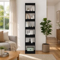 Black Oak Engineered Wood Book Cabinet with Six Shelves