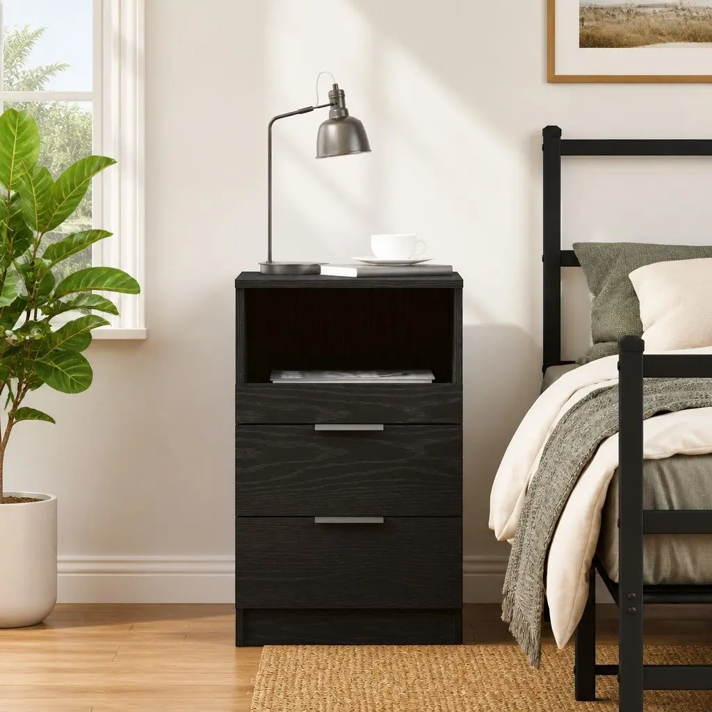 Bedside Cabinet Engineered Wood Storage 40x35x65cm Black Oak