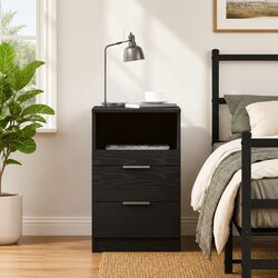 Engineered Wood Bedside Cabinet in Black Oak 40x35x65cm