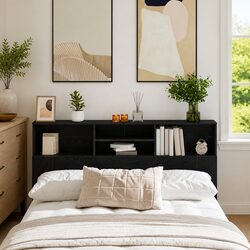Headboard Cabinet with Shelving in Black Oak, 160cm