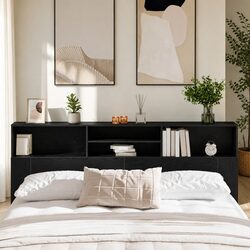Wall-Mounted Headboard Cabinet in Black Oak Finish