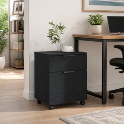 Rolling File Cabinet in Black Oak - Compact Storage Solution