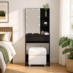 Black Vanity Unit with Mirror and LED Lighting Features