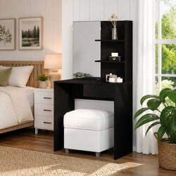 Black Oak Dressing Table with Acrylic Mirror and Drawers