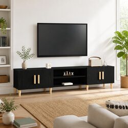 Engineered Wood TV Cabinet with Hinged Doors and Shelves