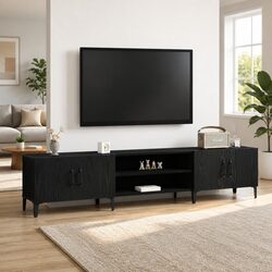 Black Engineered Wood TV Cabinet with Steel Legs