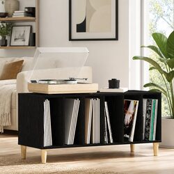 Engineered Wood Record Cabinet with Black Oak Finish