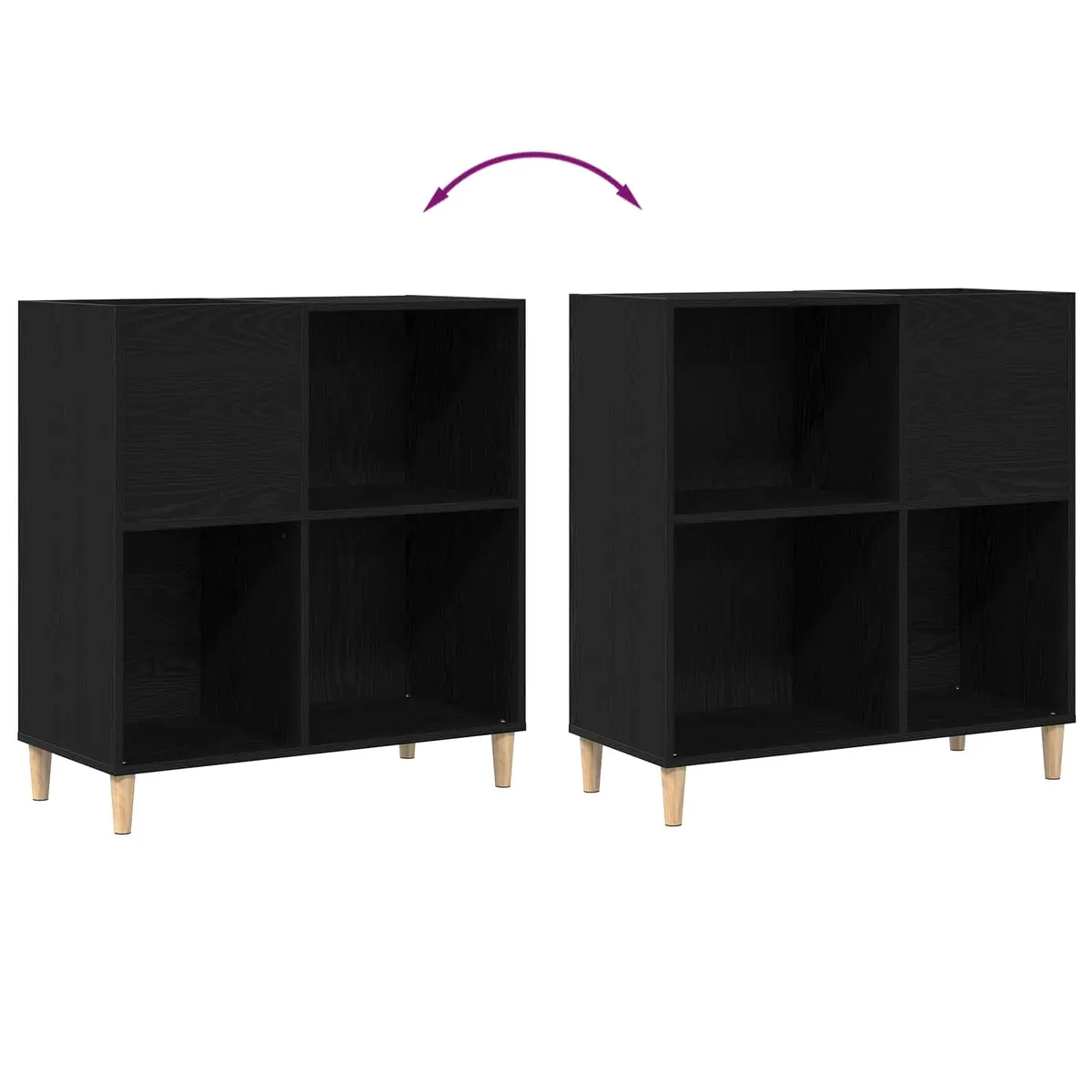 Record Cabinet Storage Unit Modern Tapered Legs Black Oak Engineered Wood 84.5 x 38 x 89 cm