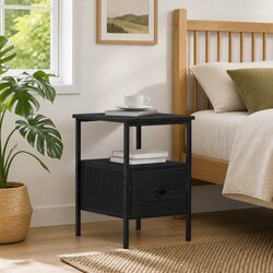 Engineered Wood Bedside Cabinet Black 34x36x50cm