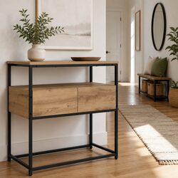 Industrial Console Table with Engineered Wood Shelves