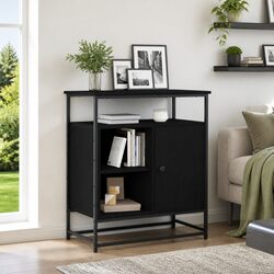 Engineered Wood Black Sideboard with Steel Handles