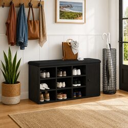 Black Oak Engineered Wood Storage Bench - 102 x 32 x 50 cm