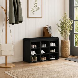 Engineered Wood Shoe Bench with Black Finish