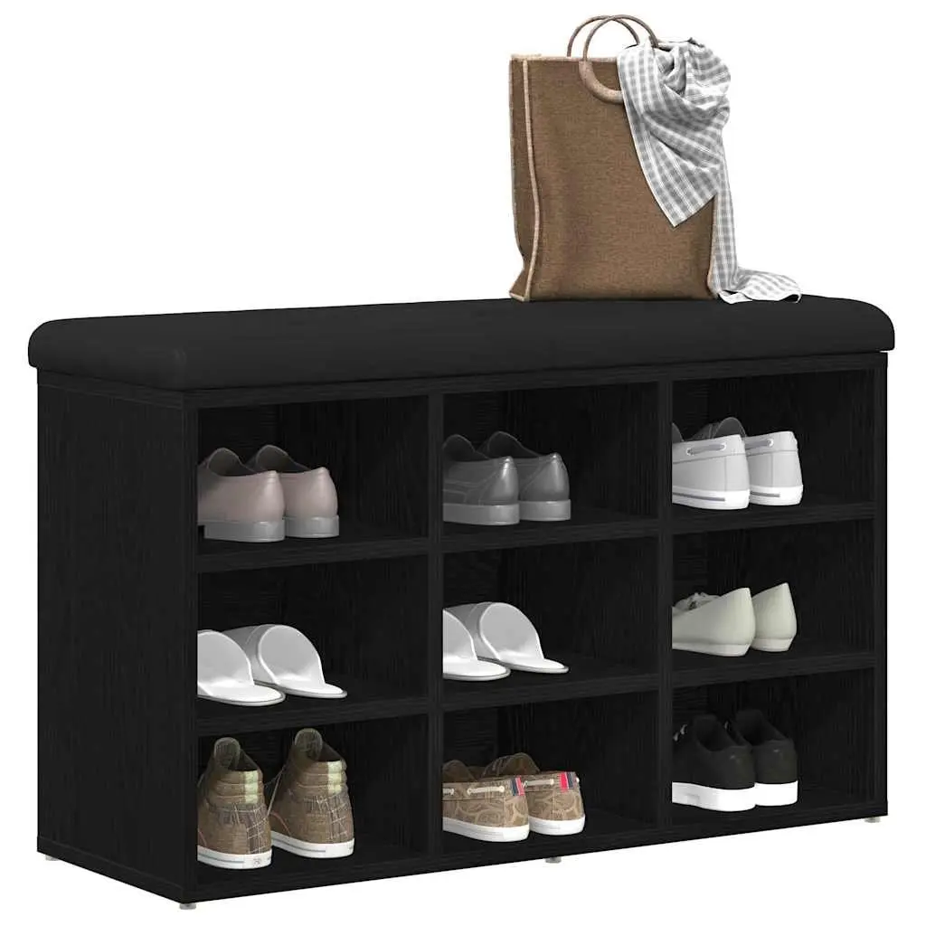 Shoe Bench with Storage Shelf Modern Black Engineered Wood