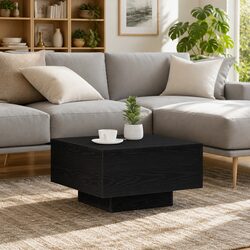 Engineered Wood Coffee Table Black Oak with LED 55x55x31cm