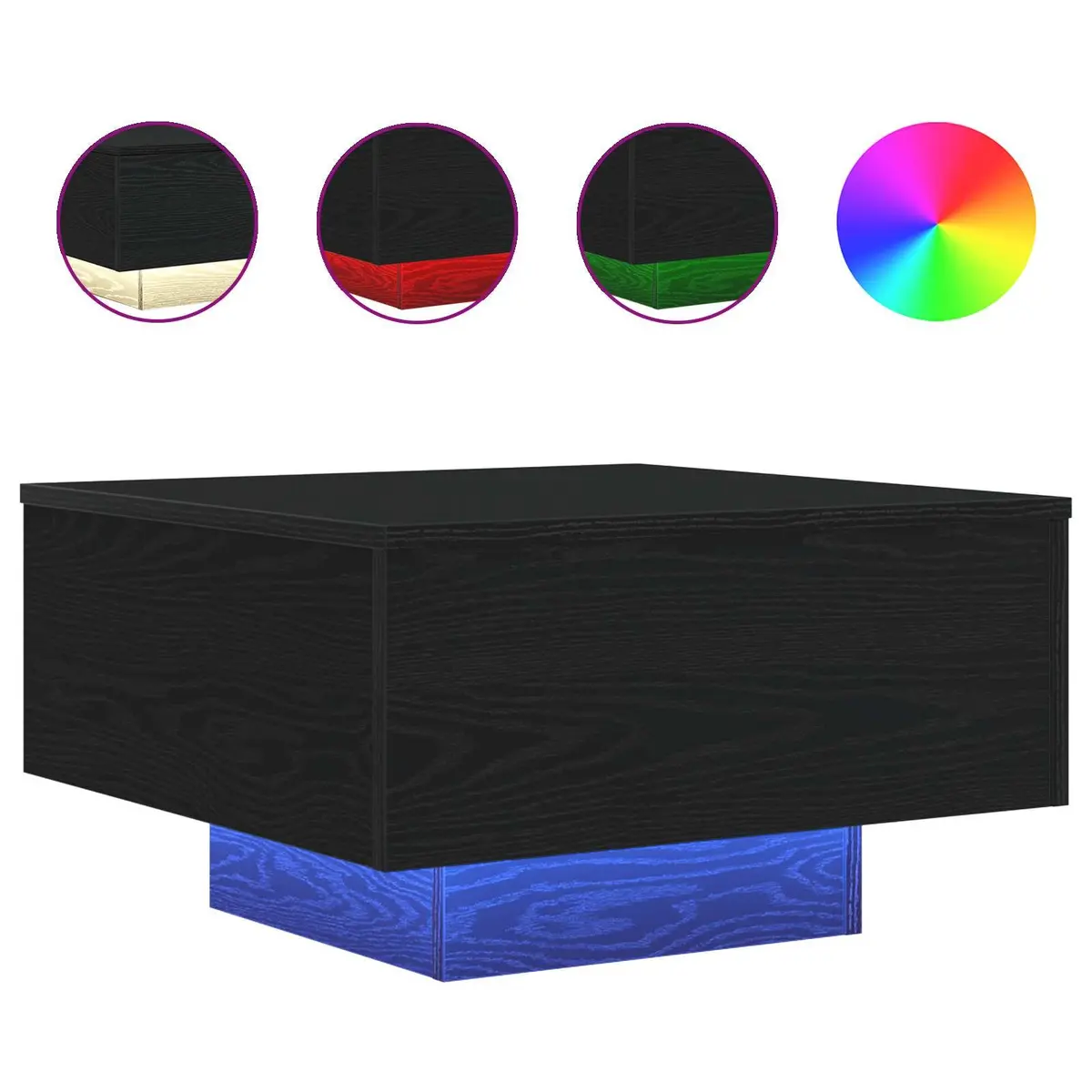 Coffee Table LED Lights 55x55x31cm Black Oak Engineered Wood