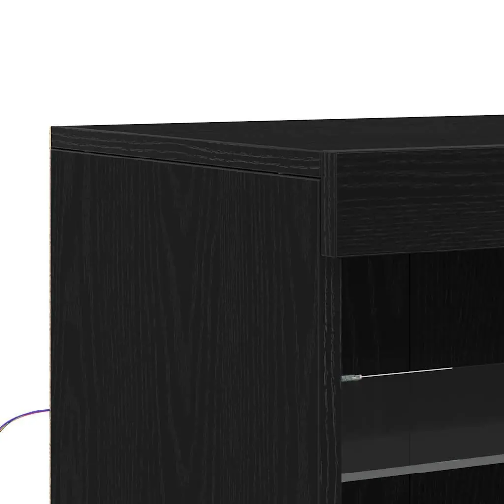 Black Sideboard with RGB Lighting Engineered Wood 60.5x37x67cm Minimalist Storage Cabinet