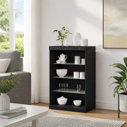 Black Oak LED Storage Cabinet with Glass Shelves