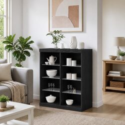 Black Oak LED Sideboard with Glass Shelves and Storage