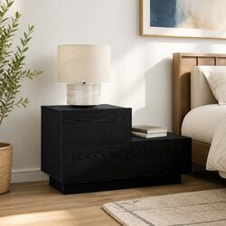 Black Oak Bedside Cabinet with LED and USB Charging