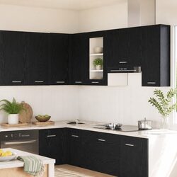 Black Oak Hanging Glass Cabinet for Kitchen Use 40x31x60cm